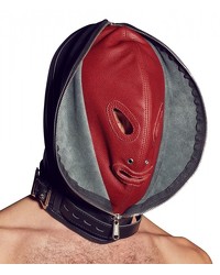 Leder-Doppelmaske, schwarz/rot